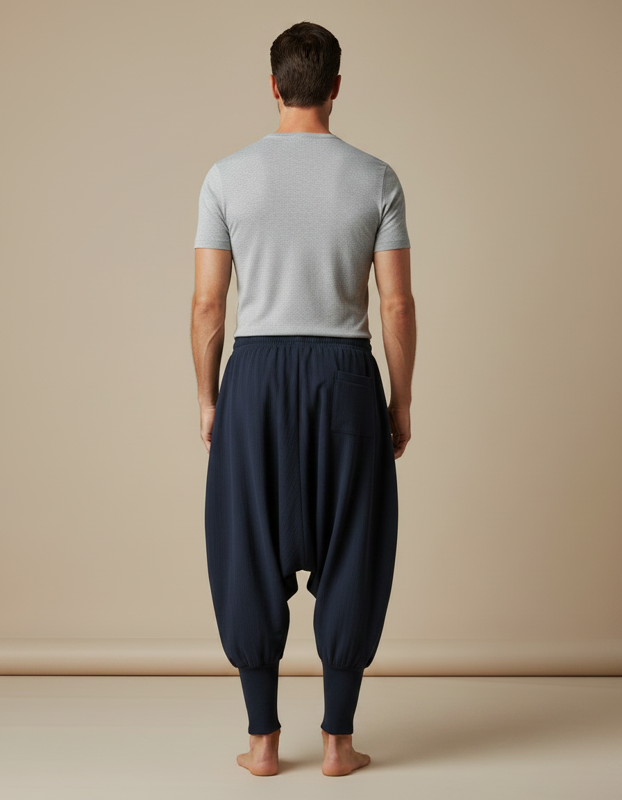 Pantalon Chinois Harem Bleu Marine Cordon Ample Décontracté - Cordé - vue 2