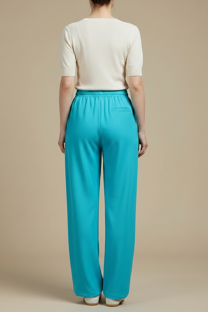 Pantalon Chinois Turquoise Ample Cordon Décontracté Femme - Bleu Polyester - vue 2