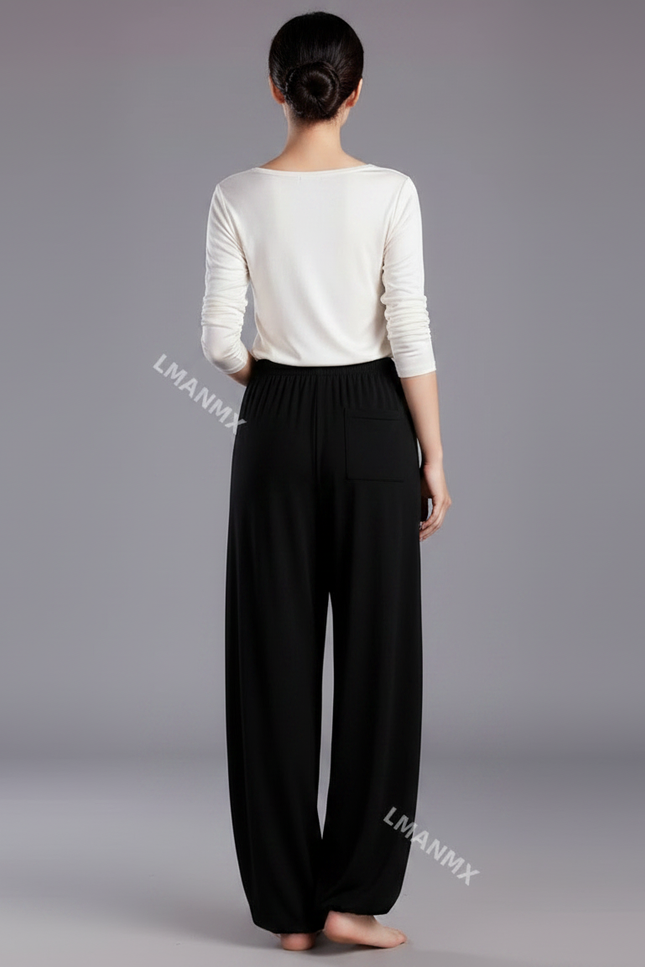 Pantalon Chinois Noir Ample Fluide Élastiqué Femme - Viscose - vue 2
