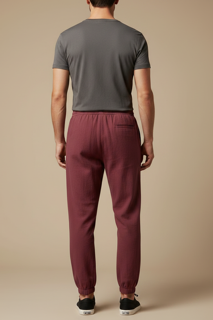 Pantalon Chinois Bordeaux Lin Ample Jogger Homme - vue 2