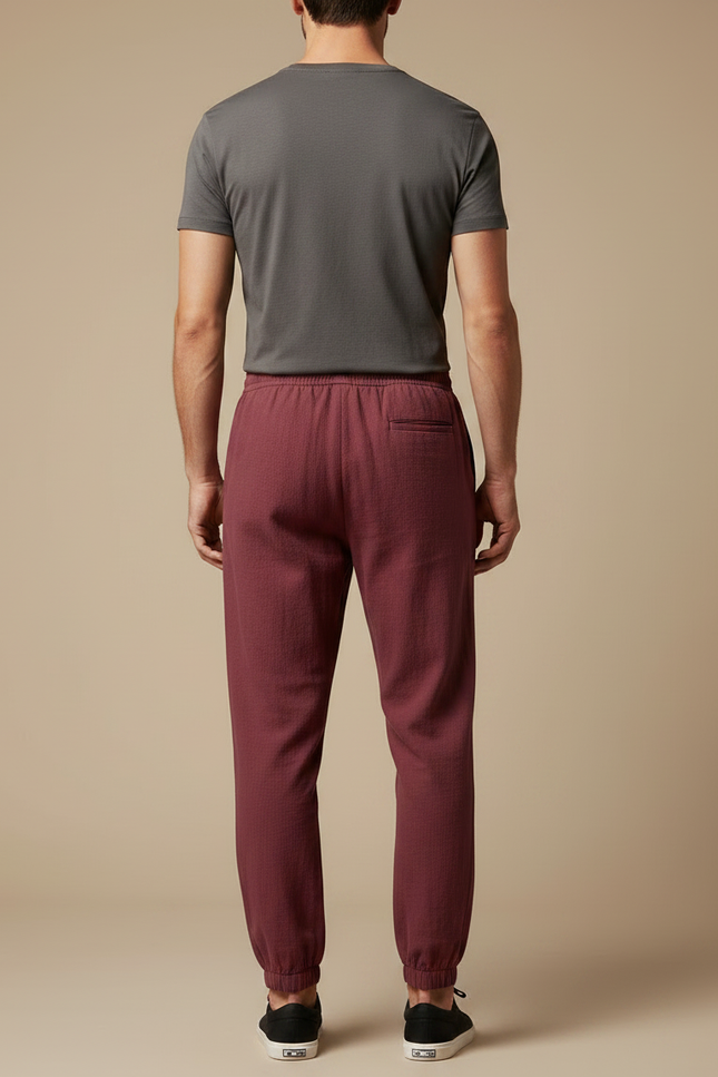 Pantalon Chinois Bordeaux Lin Ample Jogger Homme - vue 2