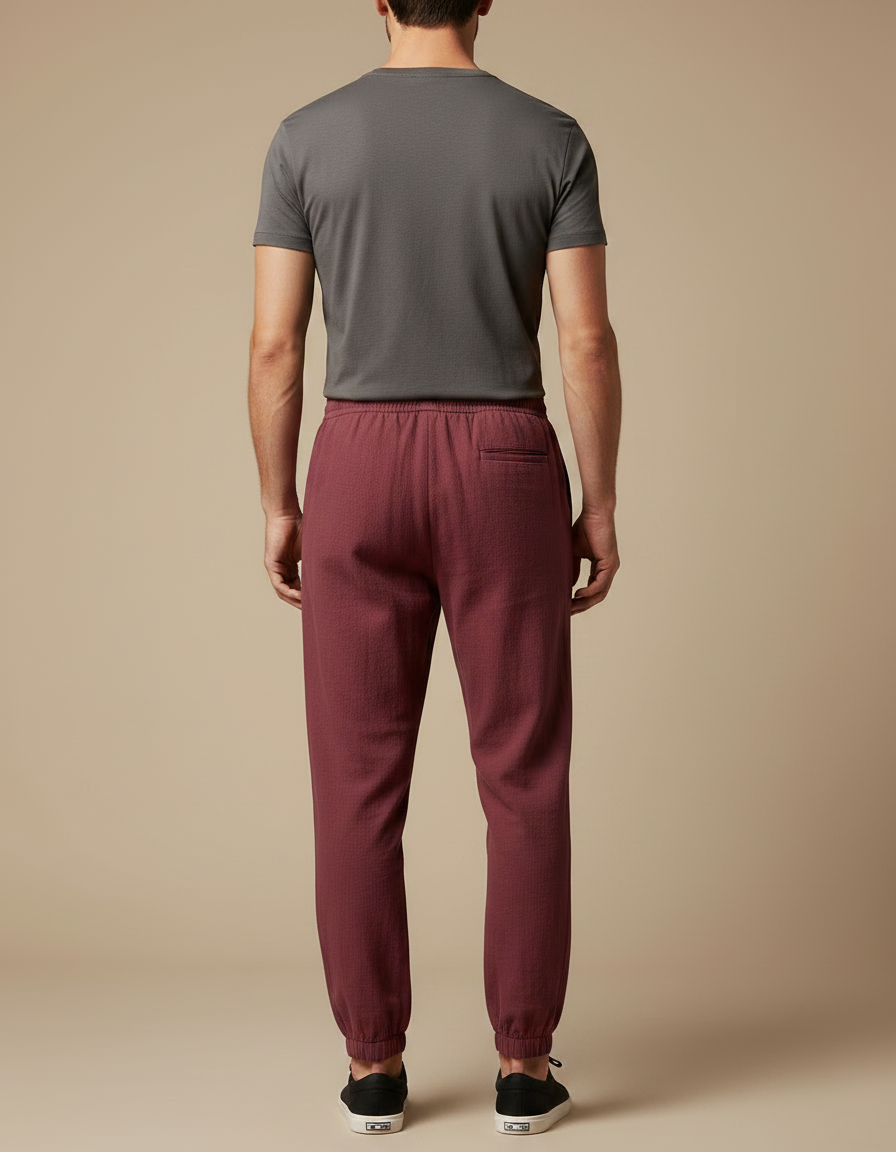 Pantalon Chinois Bordeaux Lin Ample Jogger Homme - vue 2
