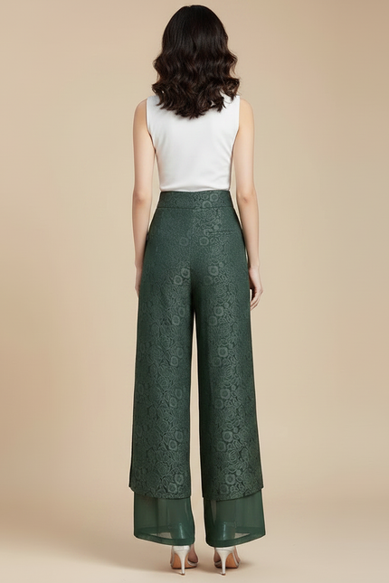 Pantalon Chinois Vert Brodé Ample Fluide Femme - Polyester - vue 2