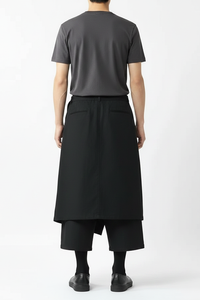 Pantalon Chinois Noir Ample Asymétrique Harem Décontracté - Coton - vue 2