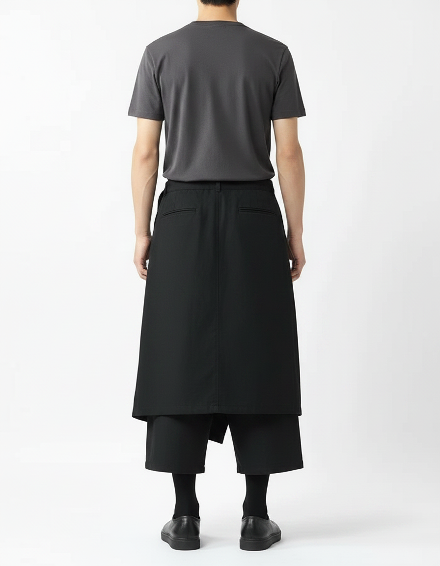 Pantalon Chinois Noir Ample Asymétrique Harem Décontracté - Coton - vue 2