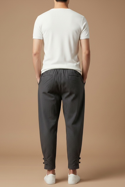 Pantalon Chinois Coton Lin Ample Gris Décontracté - vue 2