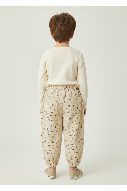 Pantalon Chinois Beige Côtelé Ample Floral Enfant - Cordé - vue 2
