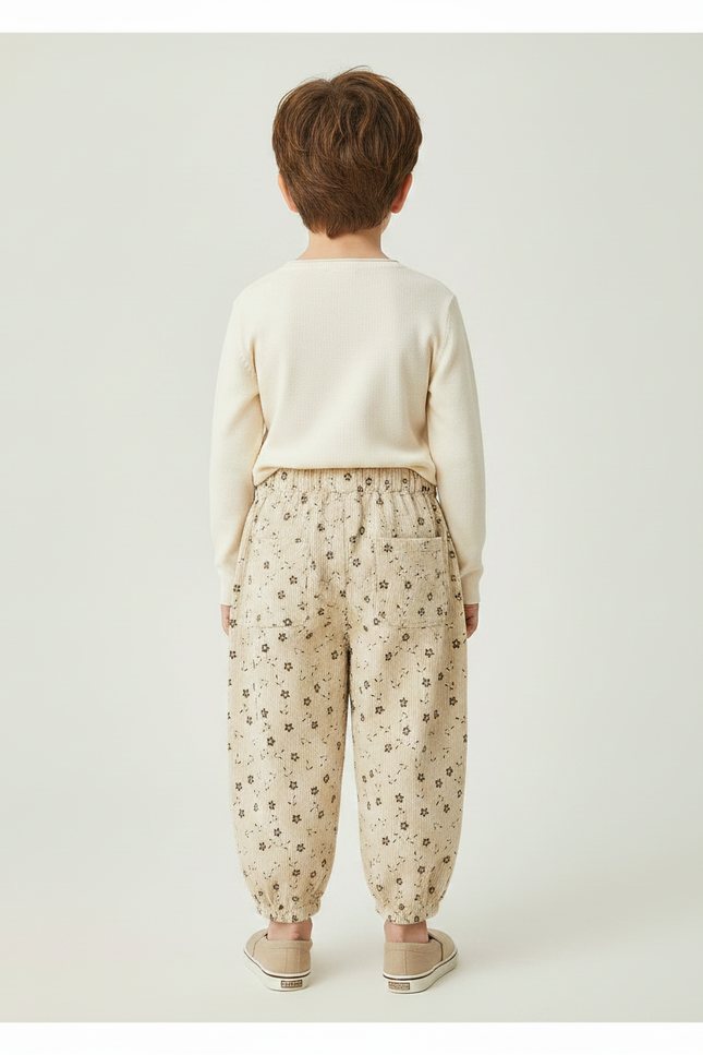 Pantalon Chinois Beige Côtelé Ample Floral Enfant - Cordé - vue 2