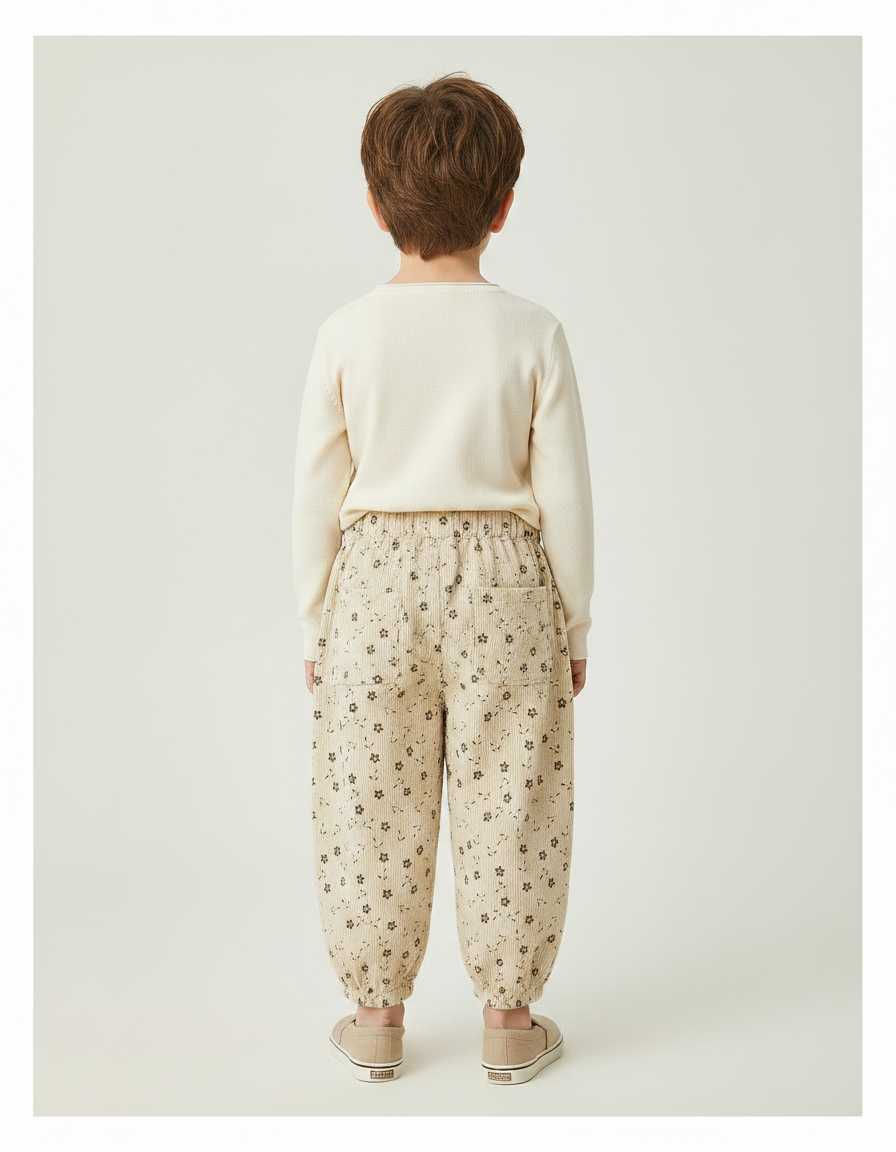 Pantalon Chinois Beige Côtelé Ample Floral Enfant - Cordé - vue 2