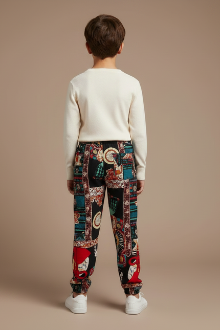 Pantalon Chinois Noir Imprimé Soyeux Ample Enfant - Soie - vue 2