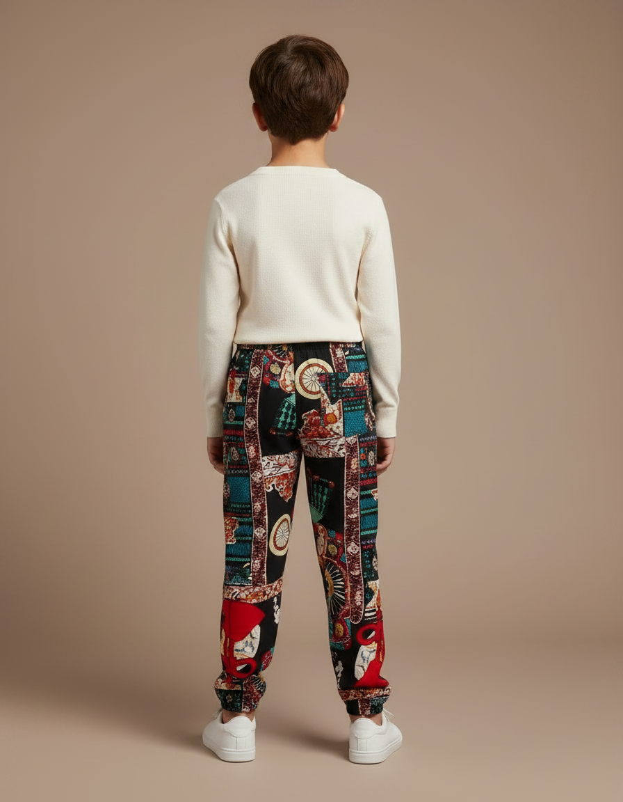 Pantalon Chinois Noir Imprimé Soyeux Ample Enfant - Soie - vue 2