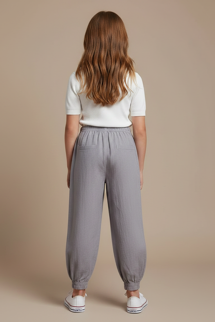 Pantalon Chinois Gris Ample Coton Enfant Décontracté - Lin - vue 2