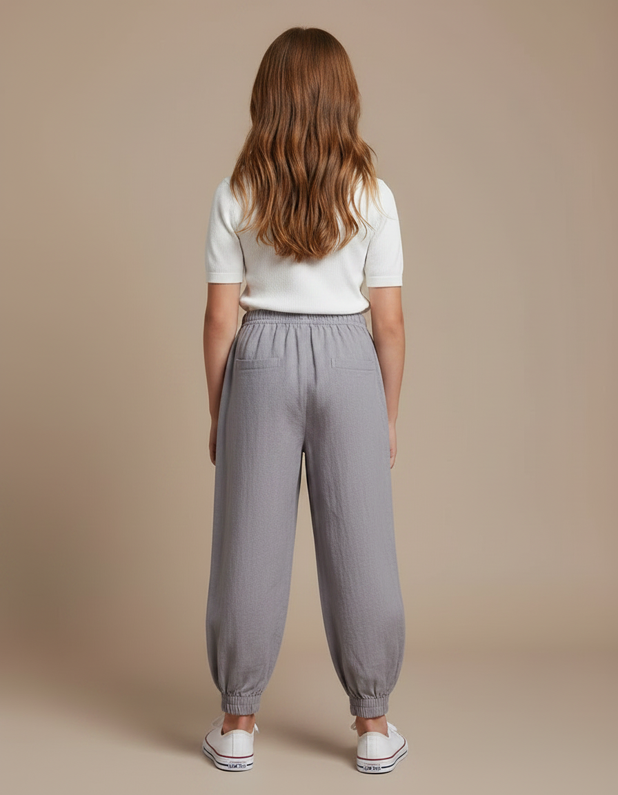 Pantalon Chinois Gris Ample Coton Enfant Décontracté - Lin - vue 2