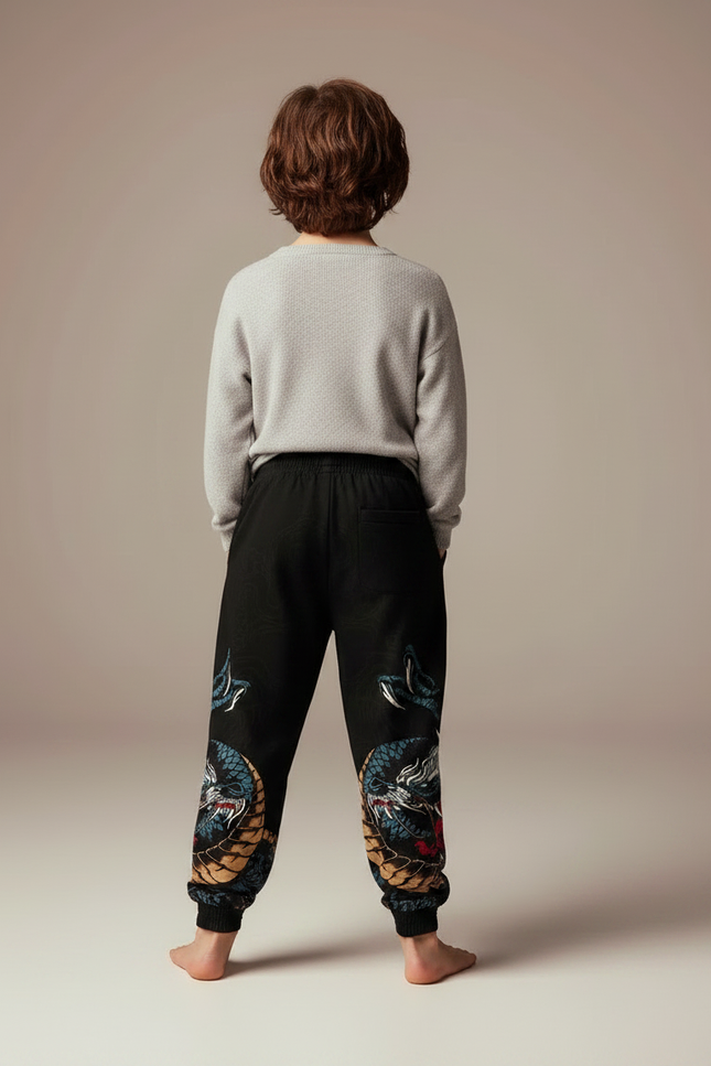 Pantalon Chinois Noir Dragon Streetwear Garçon - Molleton - vue 2