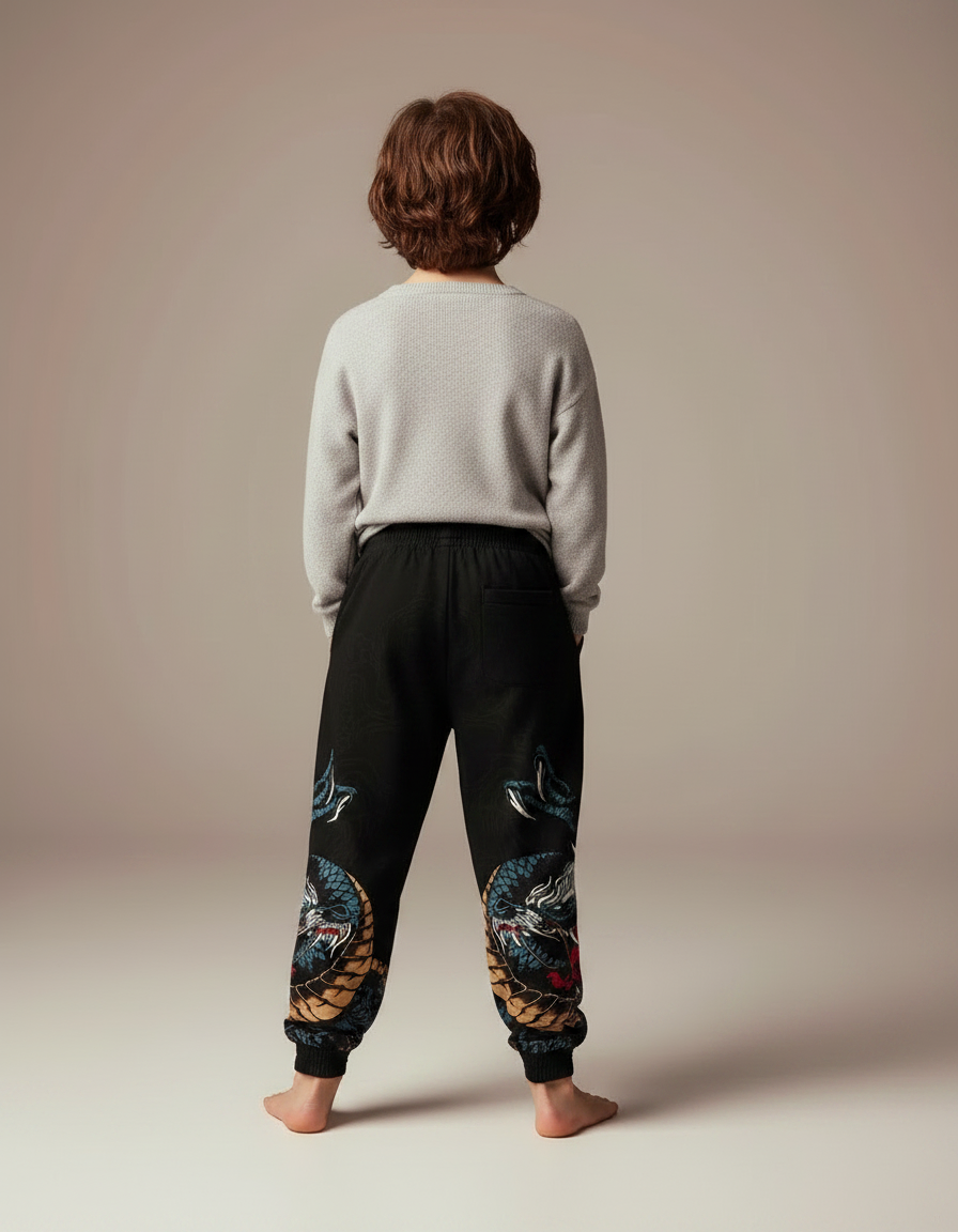 Pantalon Chinois Noir Dragon Streetwear Garçon - Molleton - vue 2