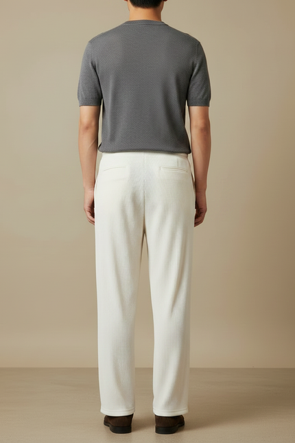 Pantalon Chinois Blanc Plissé Ample Décontracté Homme - Cordé - vue 2