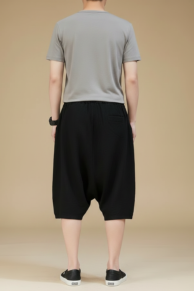 Pantalon Chinois Noir Coton Lin Ample Harem Homme - vue 2