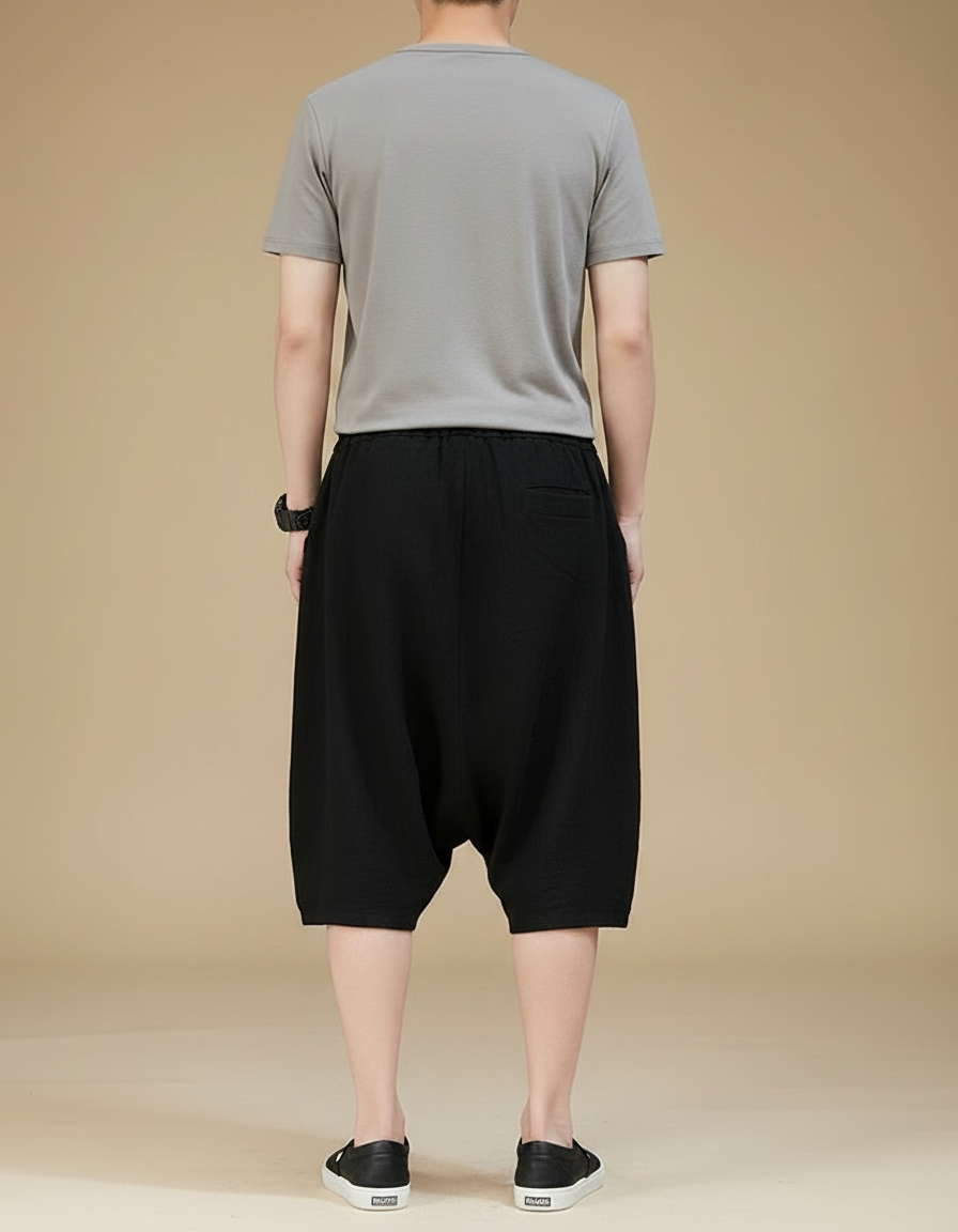 Pantalon Chinois Noir Coton Lin Ample Harem Homme - vue 2