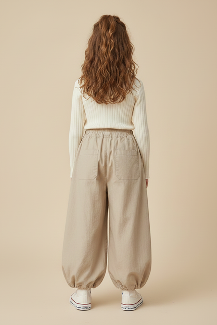 Pantalon Chinois Beige Ample Bouffant Décontracté Cordon - Toile - vue 2