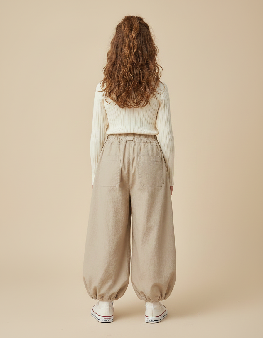 Pantalon Chinois Beige Ample Bouffant Décontracté Cordon - Toile - vue 2