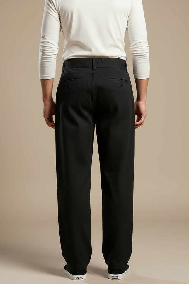 Pantalon Chinois Noir Ample Coton Basique Homme - vue 2