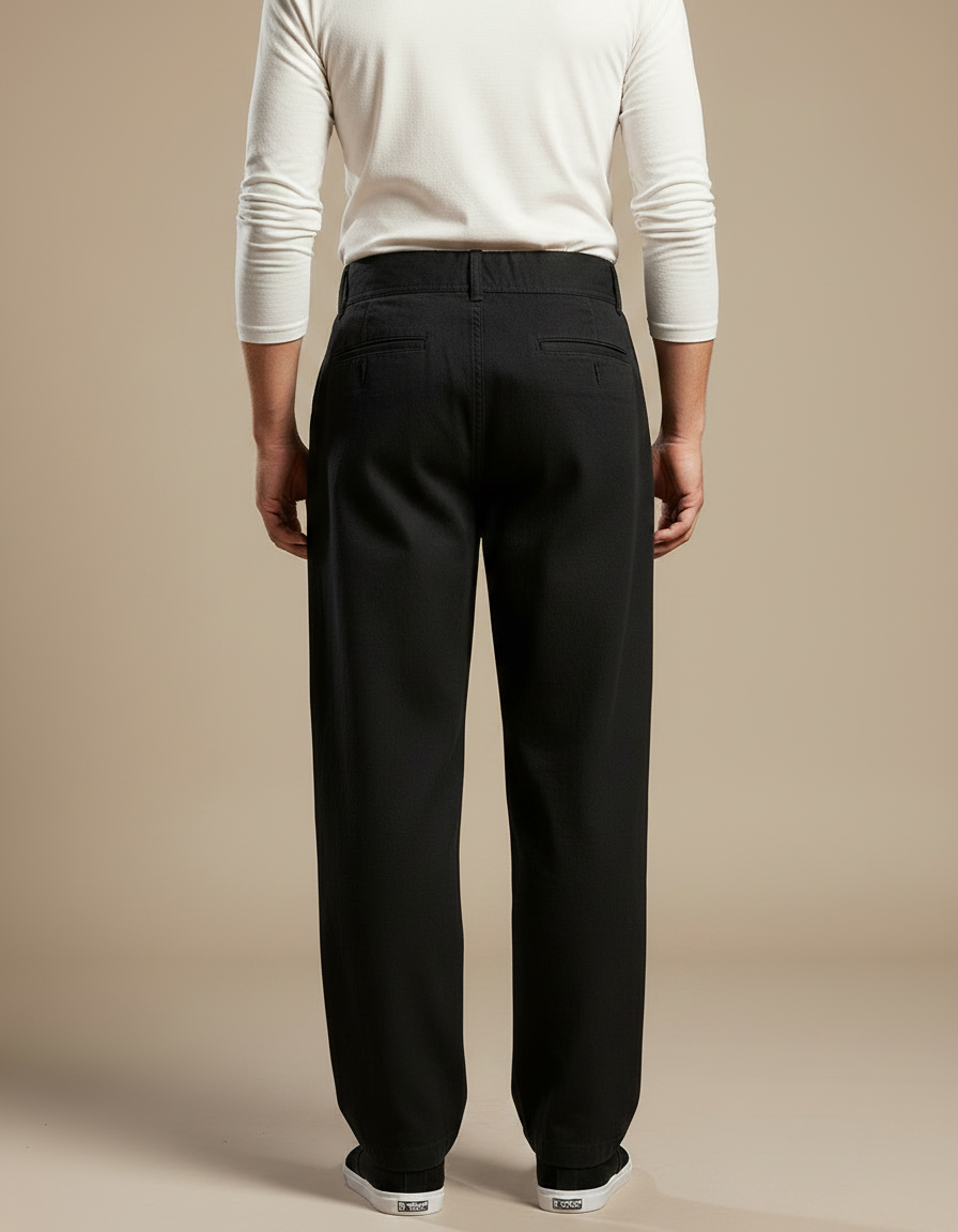 Pantalon Chinois Noir Ample Coton Basique Homme - vue 2