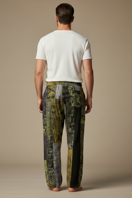 Pantalon Chinois Patchwork Abstrait Ample Lin Homme - Multicolore - vue 2