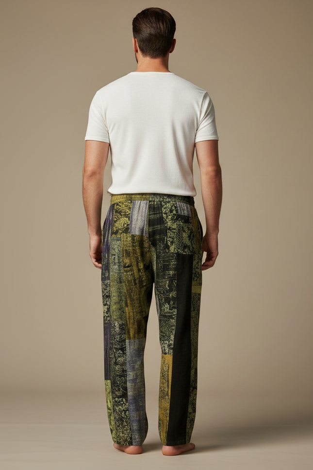 Pantalon Chinois Patchwork Abstrait Ample Lin Homme - Multicolore - vue 2