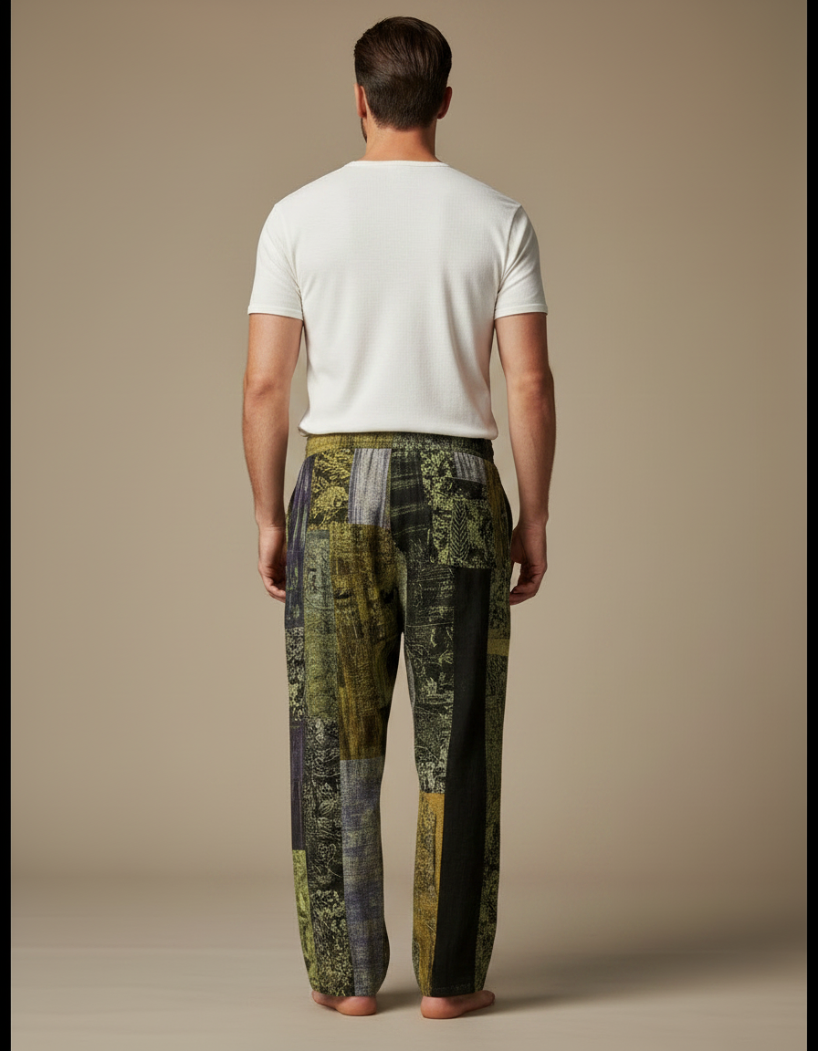 Pantalon Chinois Patchwork Abstrait Ample Lin Homme - Multicolore - vue 2