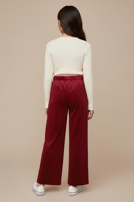 Pantalon Chinois Velours Rouge Ample Élastique Enfant - Bordeaux - vue 2