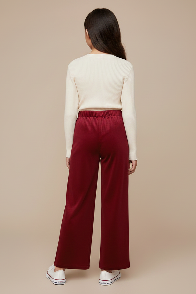 Pantalon Chinois Velours Rouge Ample Élastique Enfant - Bordeaux - vue 2