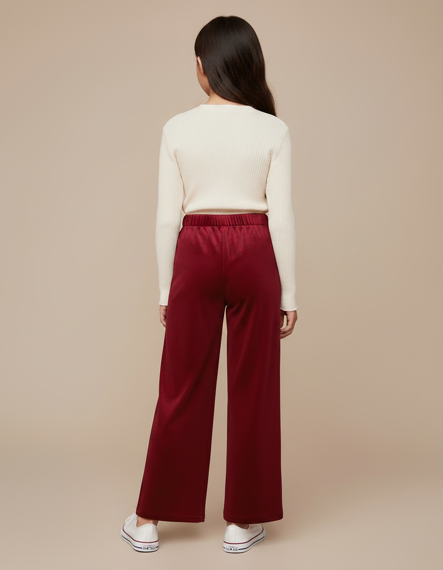 Pantalon Chinois Velours Rouge Ample Élastique Enfant - Bordeaux - vue 2