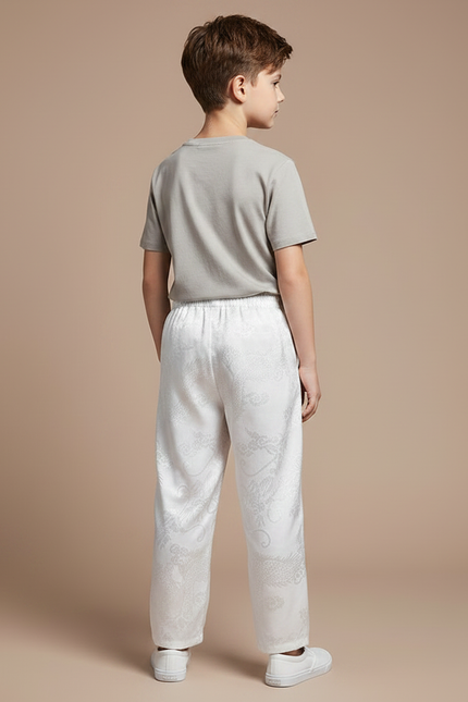 Pantalon Chinois Blanc Satiné Ample Dragon Enfant - vue 2