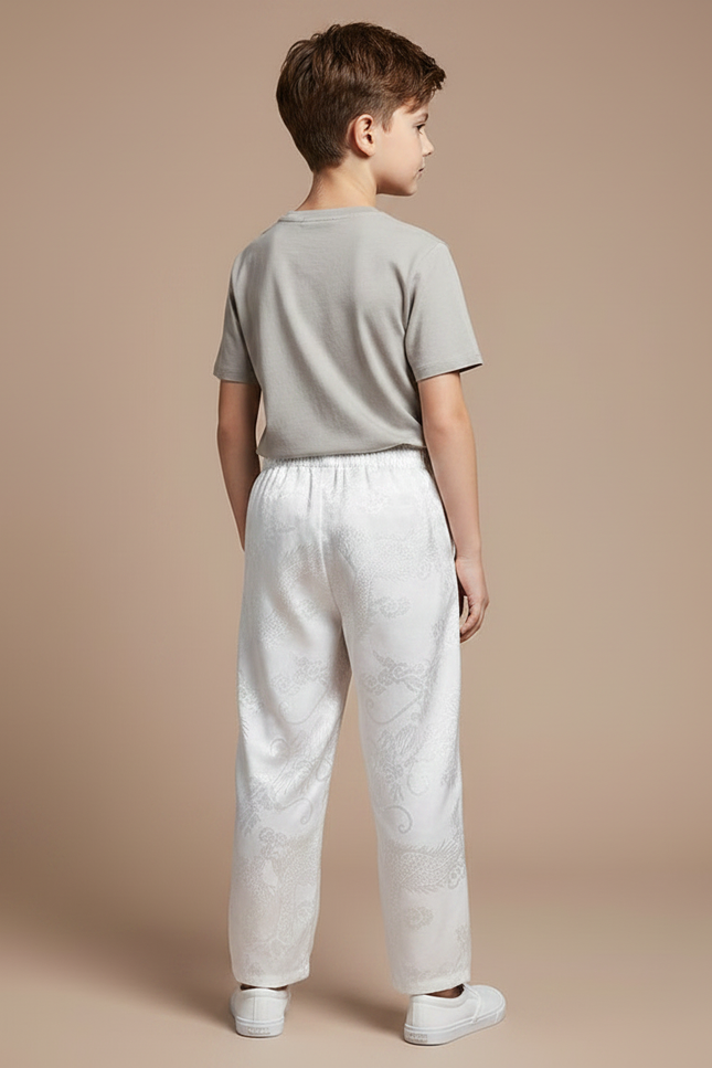 Pantalon Chinois Blanc Satiné Ample Dragon Enfant - vue 2