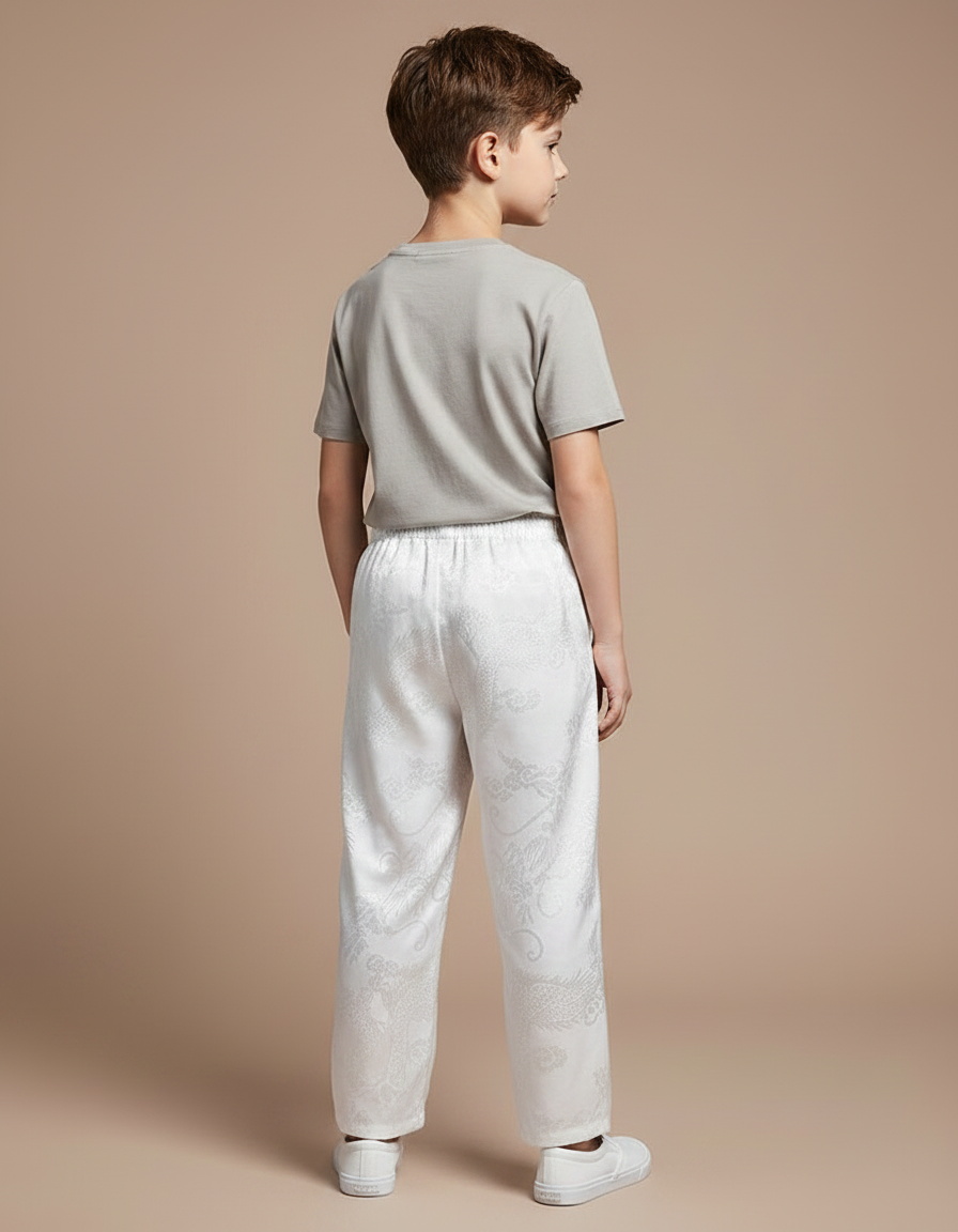 Pantalon Chinois Blanc Satiné Ample Dragon Enfant - vue 2