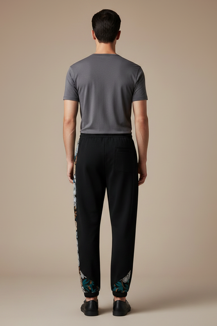 Pantalon Chinois Noir Brodé Harem Jogger Ethnique Homme - Molleton - vue 2