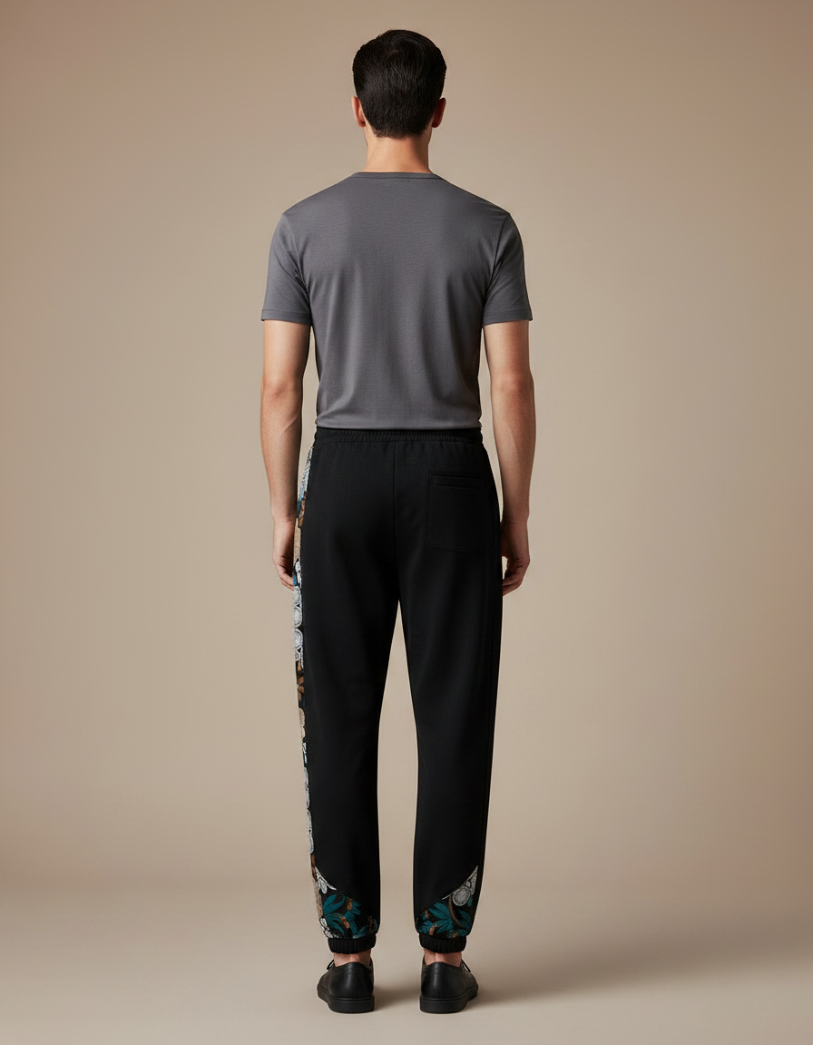 Pantalon Chinois Noir Brodé Harem Jogger Ethnique Homme - Molleton - vue 2