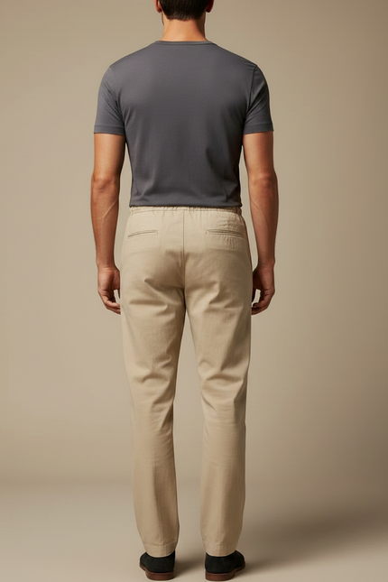 Pantalon Chinois Beige Coton Cordon Décontracté Homme - vue 2