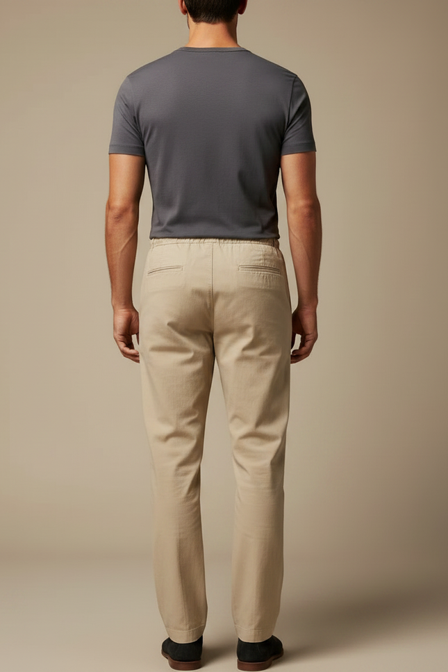 Pantalon Chinois Beige Coton Cordon Décontracté Homme - vue 2