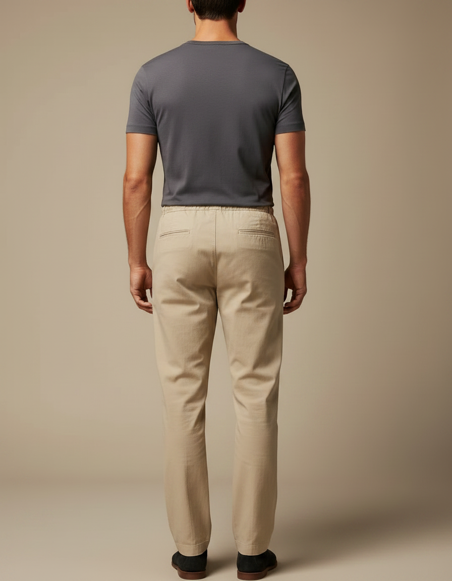 Pantalon Chinois Beige Coton Cordon Décontracté Homme - vue 2