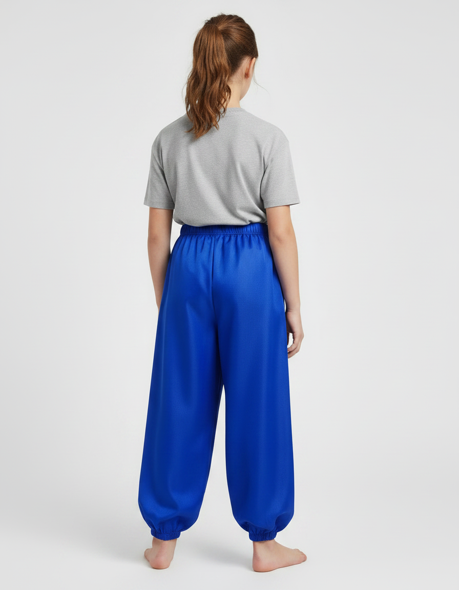Pantalon Chinois Bleu Royal Satin Ample Élastique Fille - vue 2