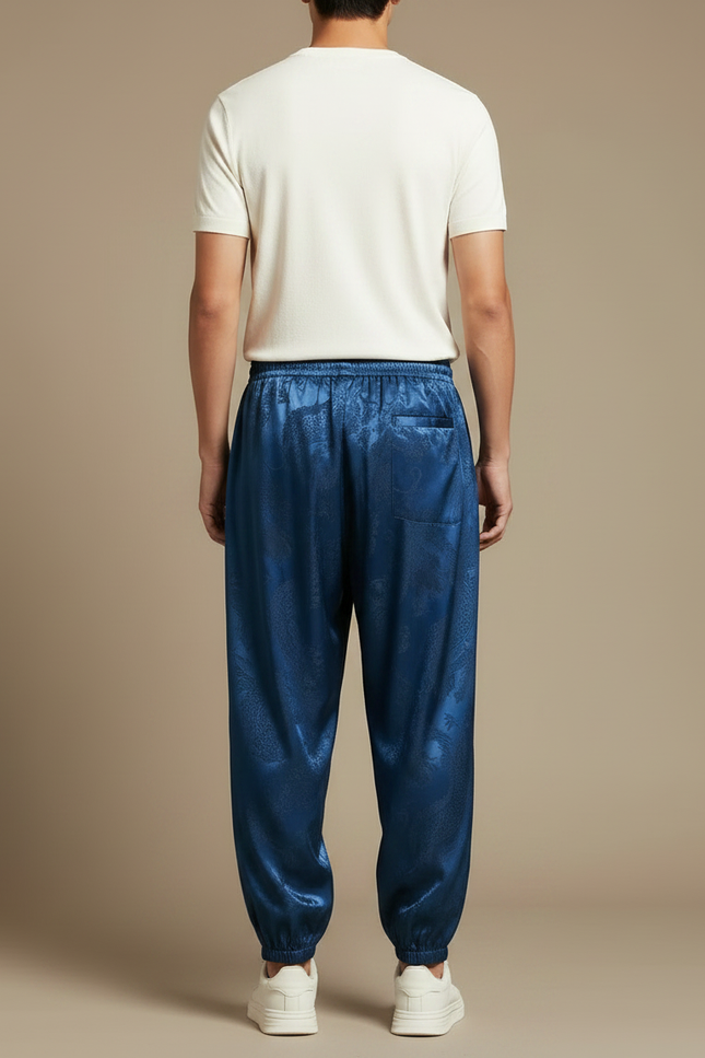 Pantalon Chinois Bleu Dragon Satin Ample Homme - vue 2