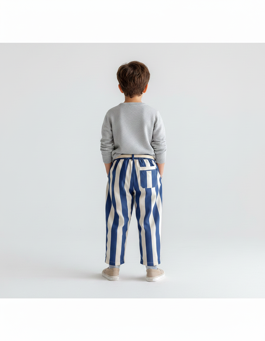 Pantalon Chinois Rayé Bleu Ample Coton Enfant Garçon - Marine - vue 2