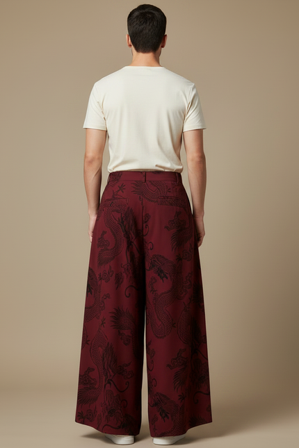 Pantalon Chinois Bordeaux Ample Dragon Jacquard Homme - Viscose - vue 2