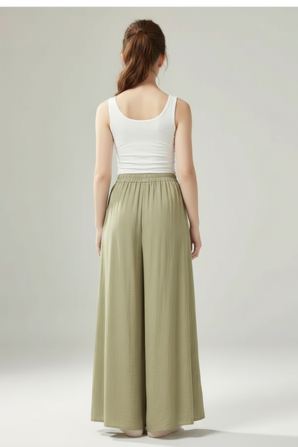 Pantalon Chinois Vert Fluide Ample Fendu Élégant Danse - Viscose - vue 2