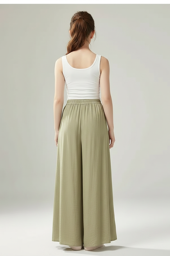 Pantalon Chinois Vert Fluide Ample Fendu Élégant Danse - Viscose - vue 2