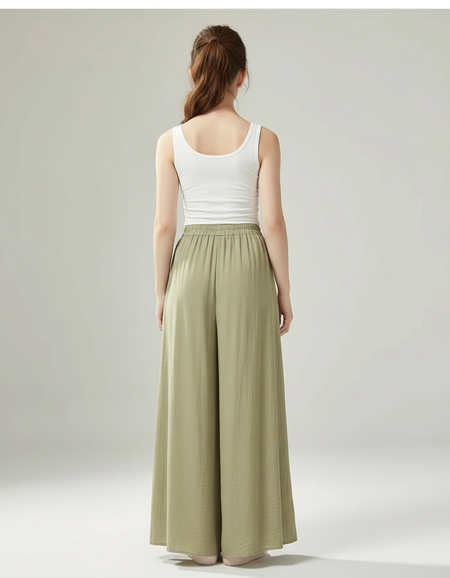 Pantalon Chinois Vert Fluide Ample Fendu Élégant Danse - Viscose - vue 2