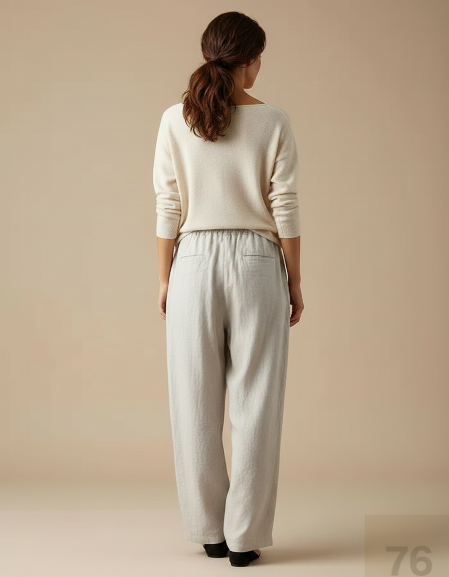 Pantalon Chinois Lin Ample Beige Décontracté Tendance - vue 2