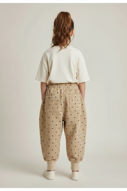 Pantalon Chinois Beige Côtelé Ample Pois Fille Confortable - Cordé - vue 2