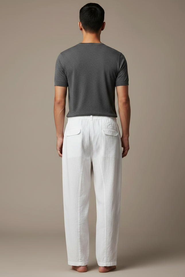 Pantalon Chinois Lin Ample Blanc Décontracté Homme - vue 2